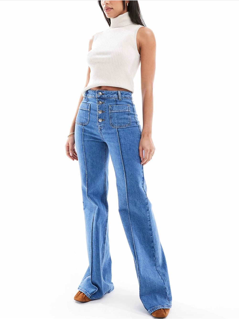 Miss Selfridge patch pocket high waist 70s denim Flares Pants